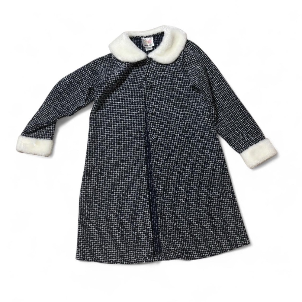 Dollie & Me - black and white tweed coat with faux fur trim- youth size 12